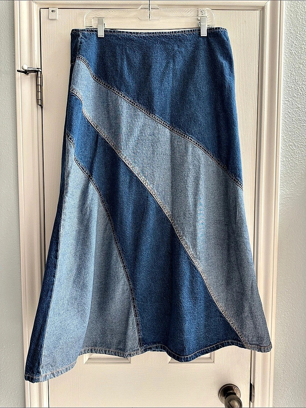 Moments Y2K 2000s Color Block Patchwork Denim A Line Skirt Size 16W L Boho